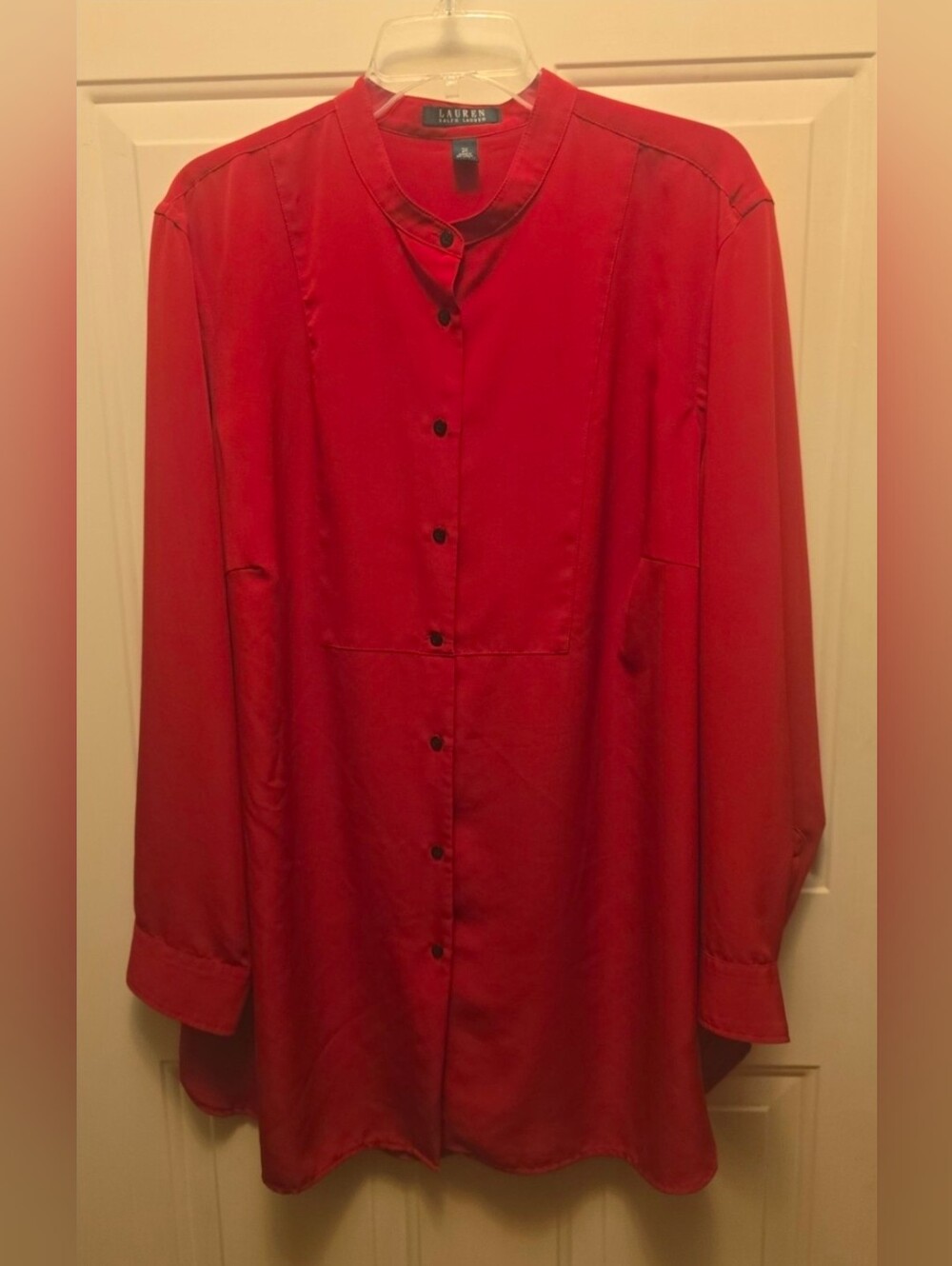 Lauren Ralph Lauren Crimson Band-Collar Button-Down Tunic Size 2X ◇Flawed◇